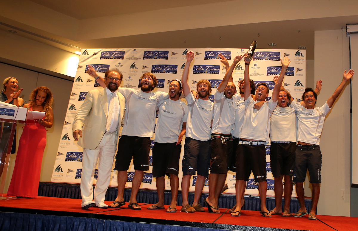 L'equipaggio di Northern Light Sailing sul palco della premiazione del Campionato Europeo ORC 2016 a Porto Carras